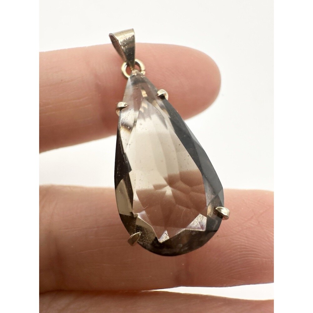 Vintage Gold Plated Smoky Quartz Pendant Pear Cut